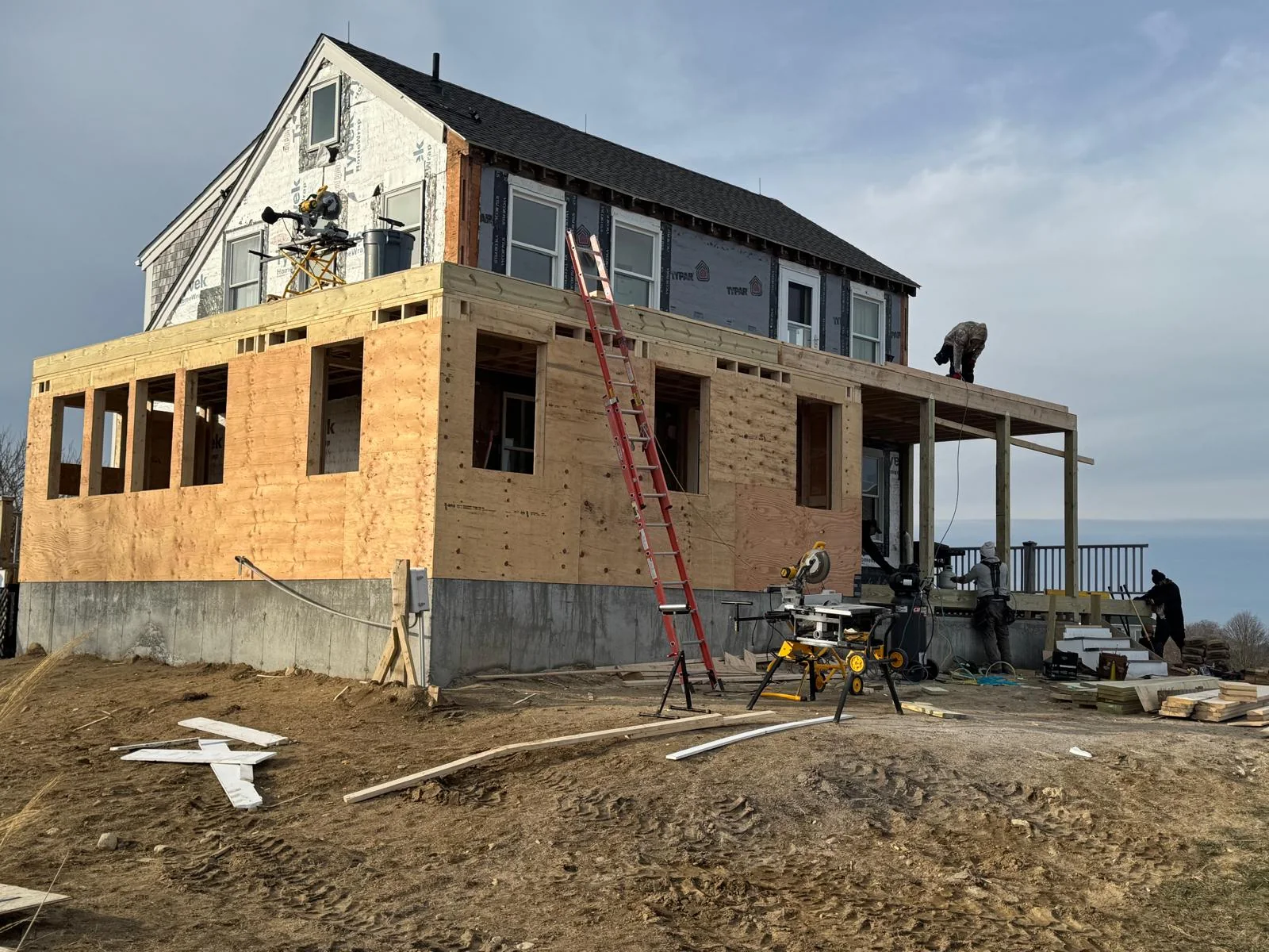 Wood-framed home addition under construction