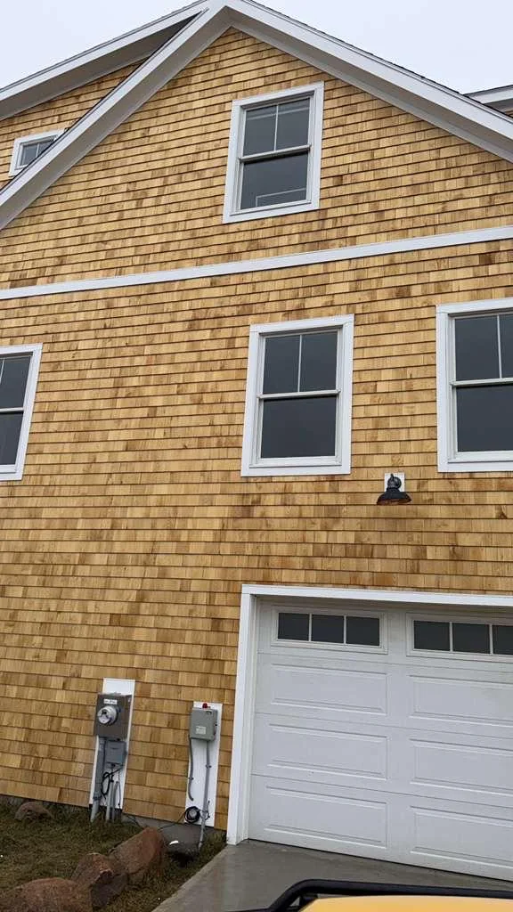 Completed cedar shingle wall and windows