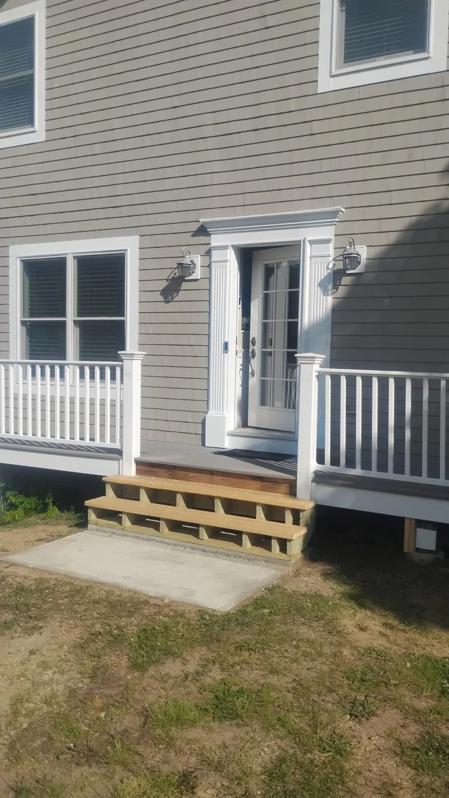 Cedar stairs and railings under construction