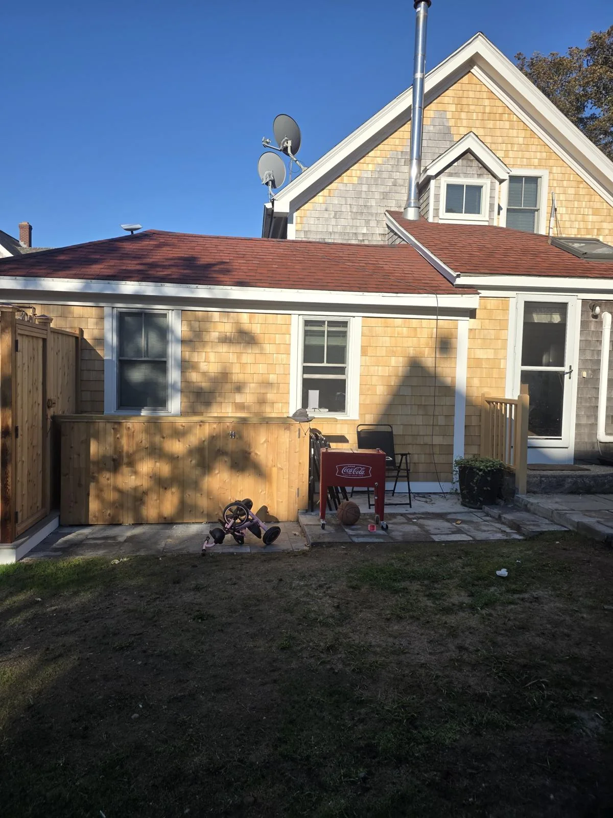 Small cedar-shingle outbuilding and exterior work